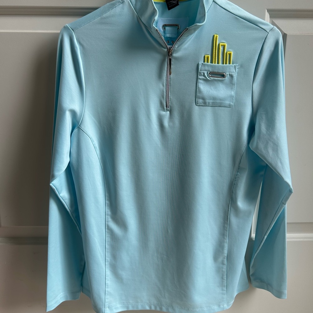 Jamie Sadock Light Blue Pullover with Neon Yellow Accent